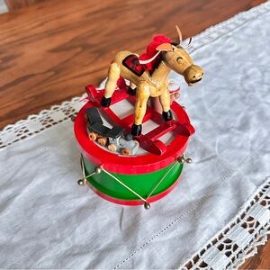 Vintage wooden Christmas rocking horse music box - works